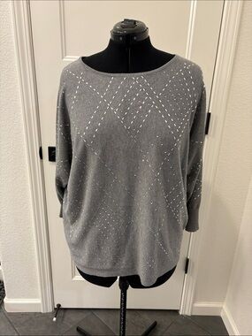 Women's Gray Studded Knit Sweater